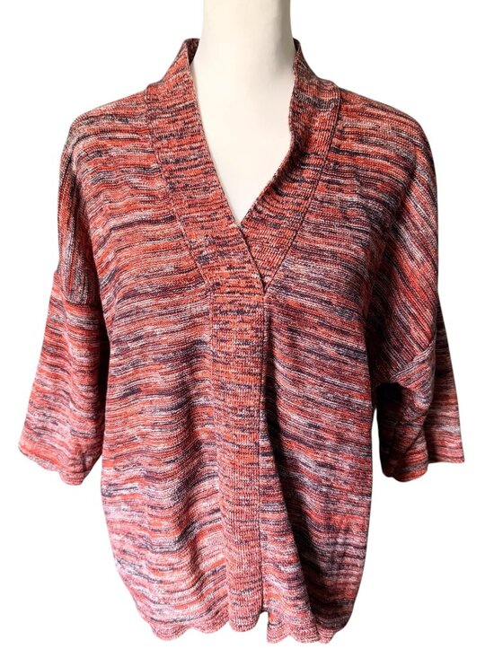 Pure Jill Sweaters - Pure Jill Short Sleeve Sweater V-neck Orange Black White Petite Small